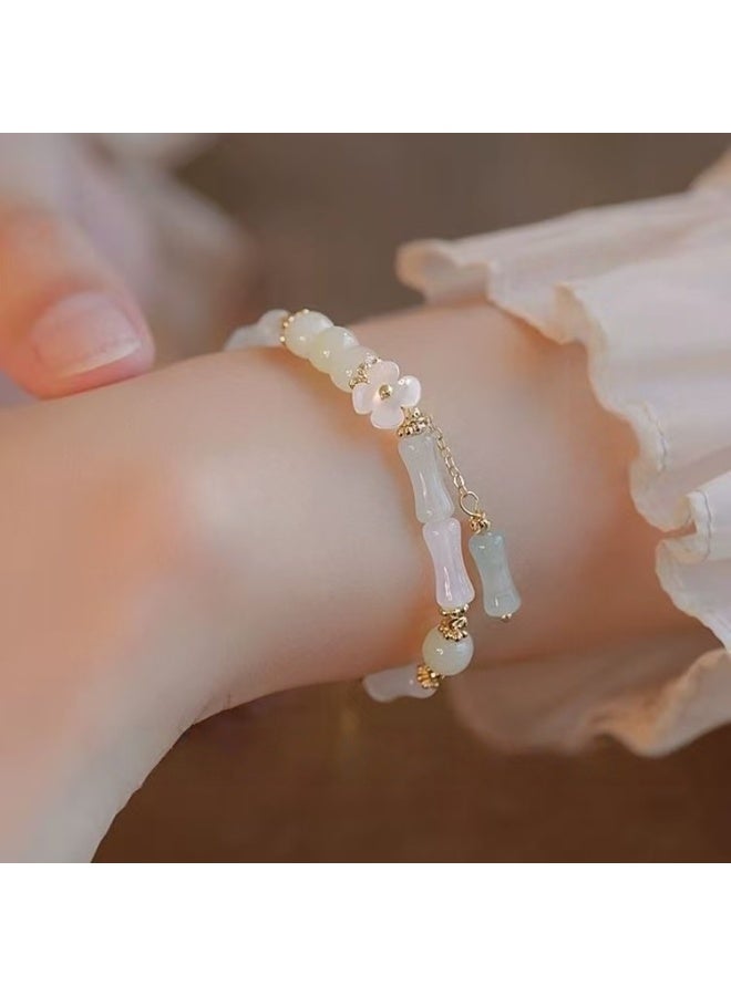 ممتاز سوار يده الخيزران من اليشم بالزهرة - مجوهرات صينية أنيقة للحظ للسيدات - Image 2